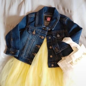 Flower Girl Classic Spring Yellow Tulle Tutu Dress with Custom Denim Jacket